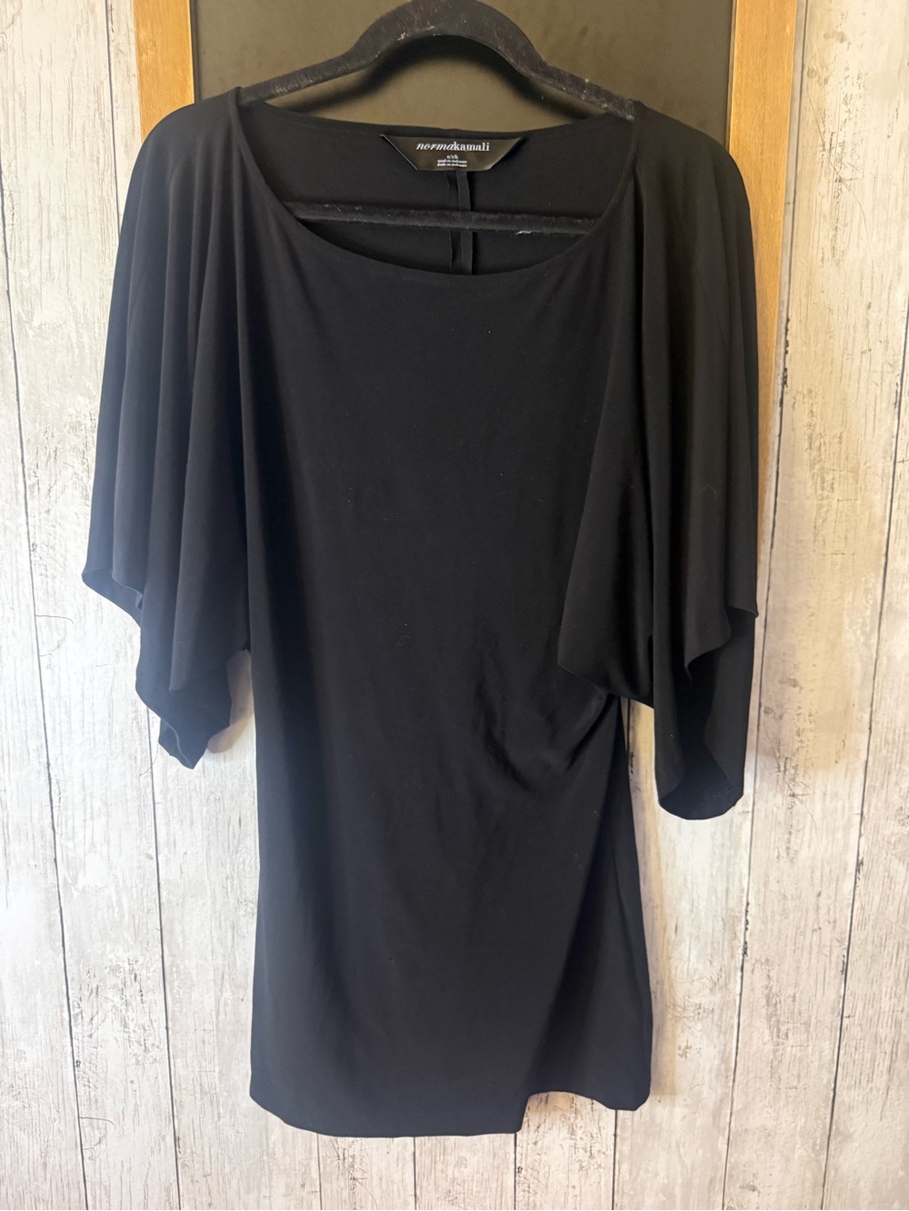 NORMA KAMALI $145 Slinky Stretch Black Kimono Sleeve Mini Dress Size Small